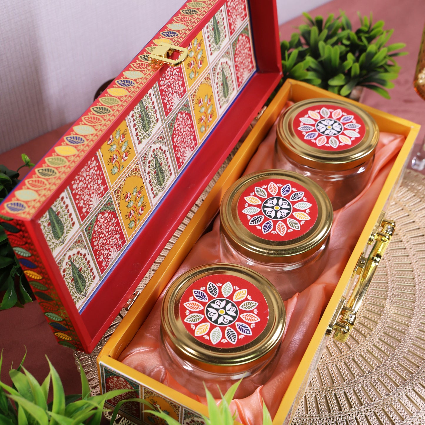 Mdf Premium Luxuries box With 3 salsa jars (13x5x3.5 Inches) 3JAR10016 (E3)