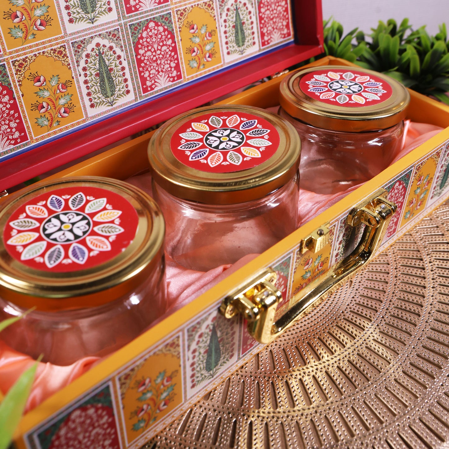 Mdf Premium Luxuries box With 3 salsa jars (13x5x3.5 Inches) 3JAR10016 (E3)