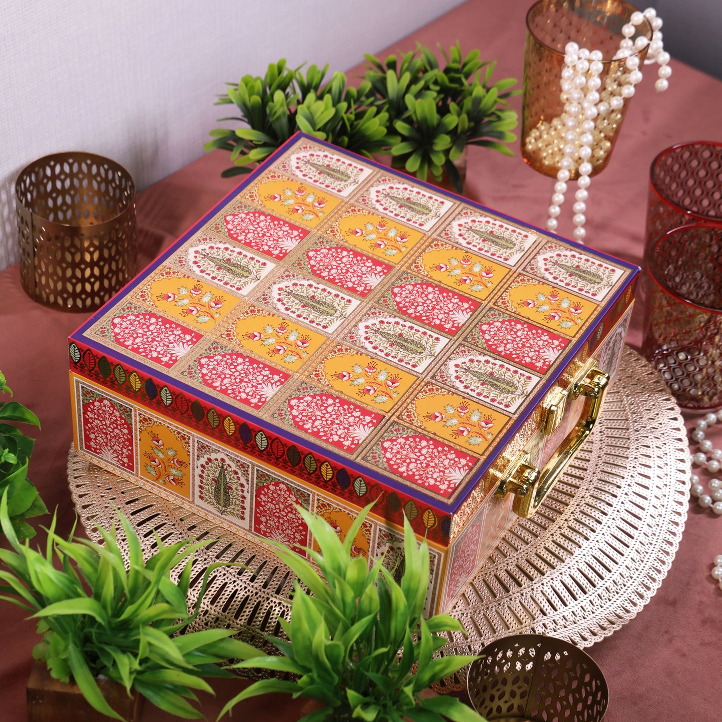 Mdf Premium Luxuries box With 4 salsa jars (9.5x9.5x3.5 Inches) 4JAR10018 (E4)