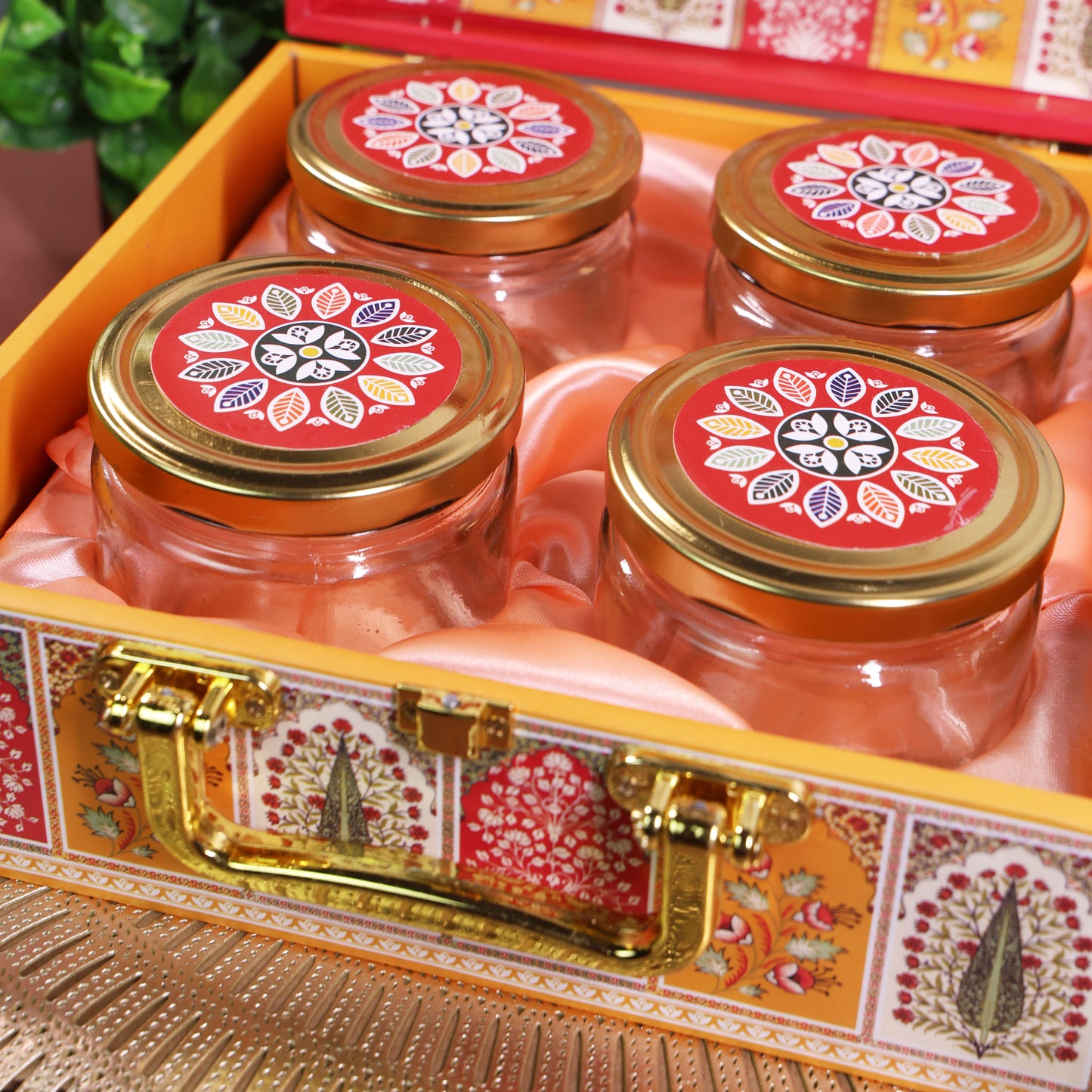 Mdf Premium Luxuries box With 4 salsa jars (9.5x9.5x3.5 Inches) 4JAR10018 (E4)