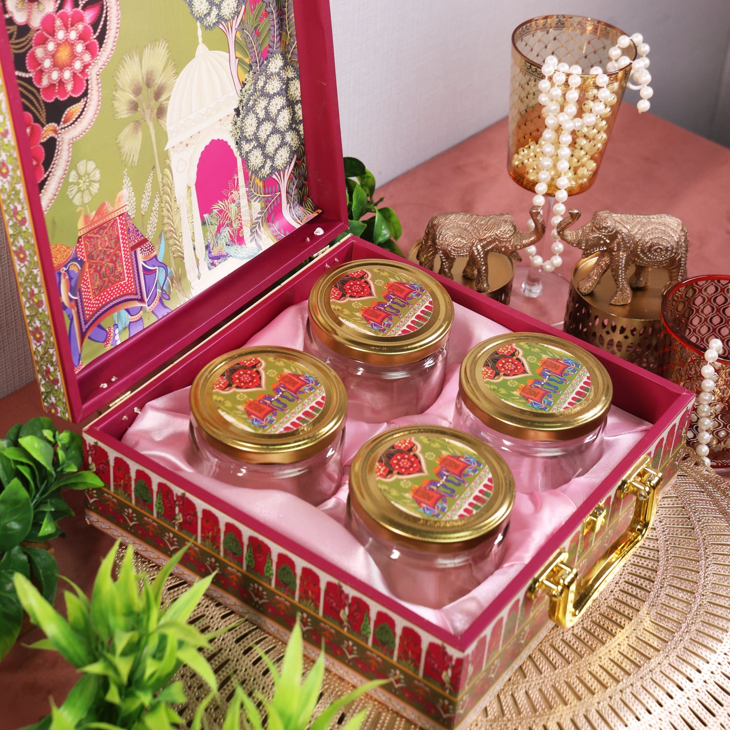 Mdf Premium Luxuries box With 4 salsa jars (9.5x9.5x3.5 Inches) 4JAR10019 D-4