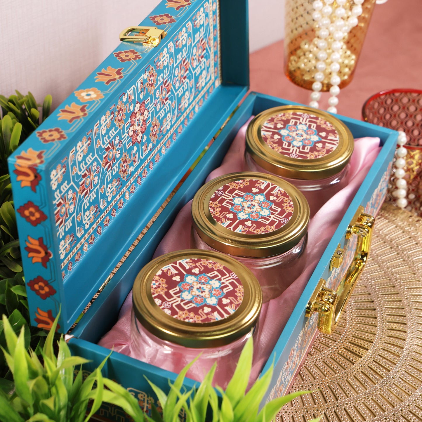 Mdf Premium Luxuries box With 3 salsa jars (13x5x3.5 Inches) 3JAR10017 (B3)