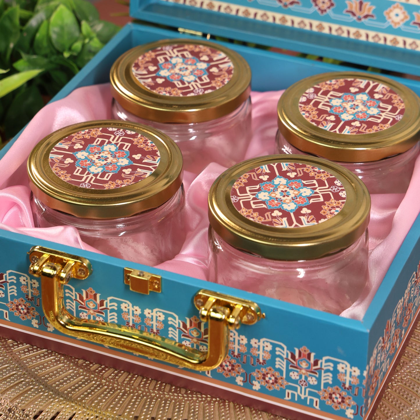 Mdf Premium Luxuries box With 4 salsa jars (9.5x9.5x3.5 Inches) 4JAR10020