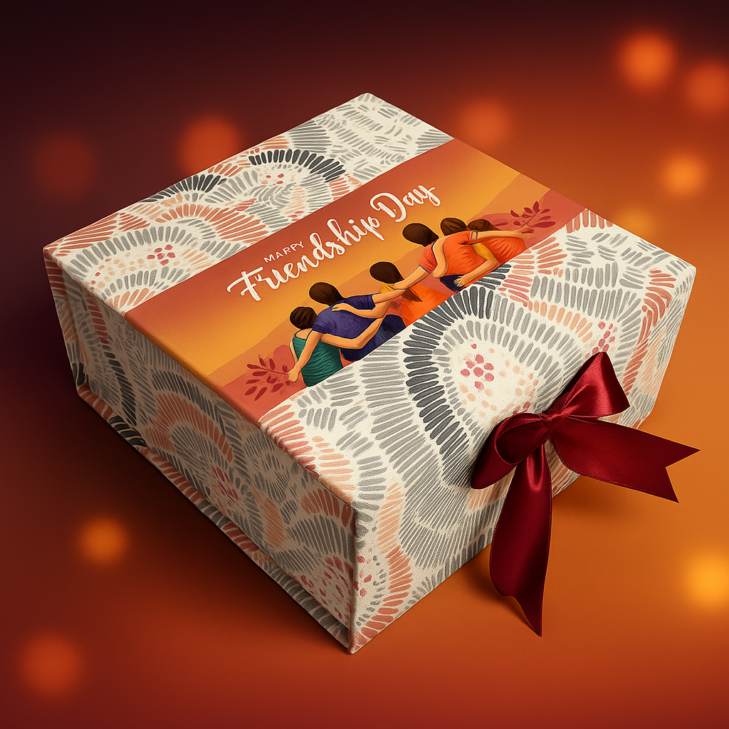 Fridendship Day Gift Box |Rigid foldabel box | Gift Hamper Boxes For Packaging, Satin Ribbon Hamper Boxes | Gift Cardboard Box Empty Gift Hamper Box Reusable Gift Boxes | Foldabel Box | 8x8x3.5 inches / 1034