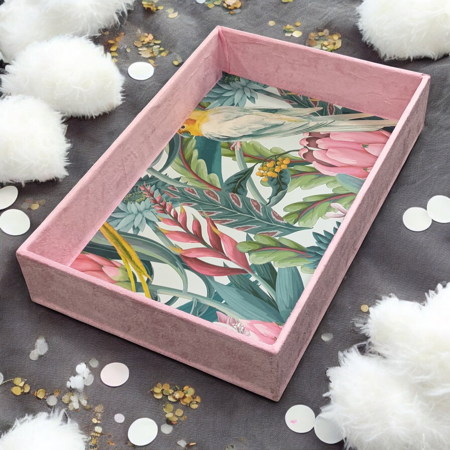 Beautiful MDF Velvet Multipurpose Gifting Tray | PINK / PACK OF 1 / 03