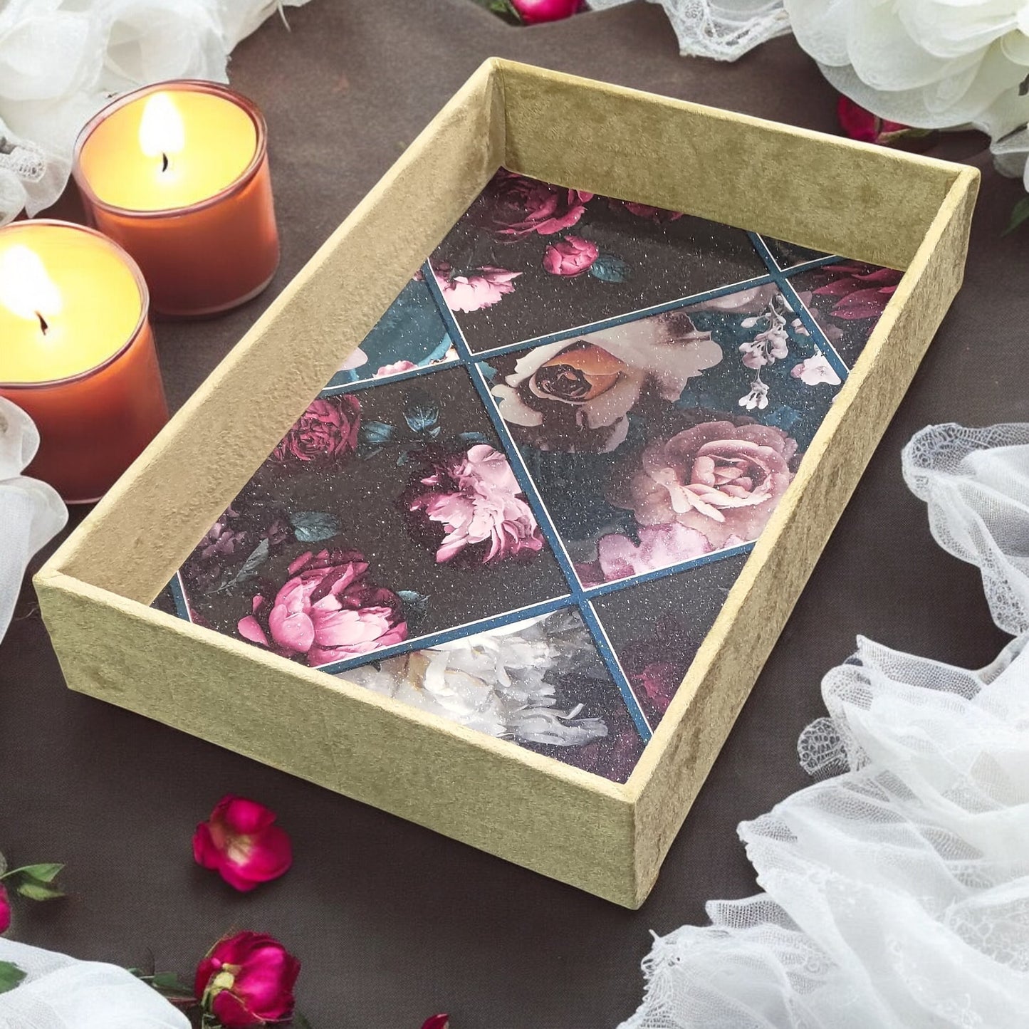 Beautiful MDF Velvet Multipurpose Gifting Tray / YELLOW / PACK OF 1 / 04