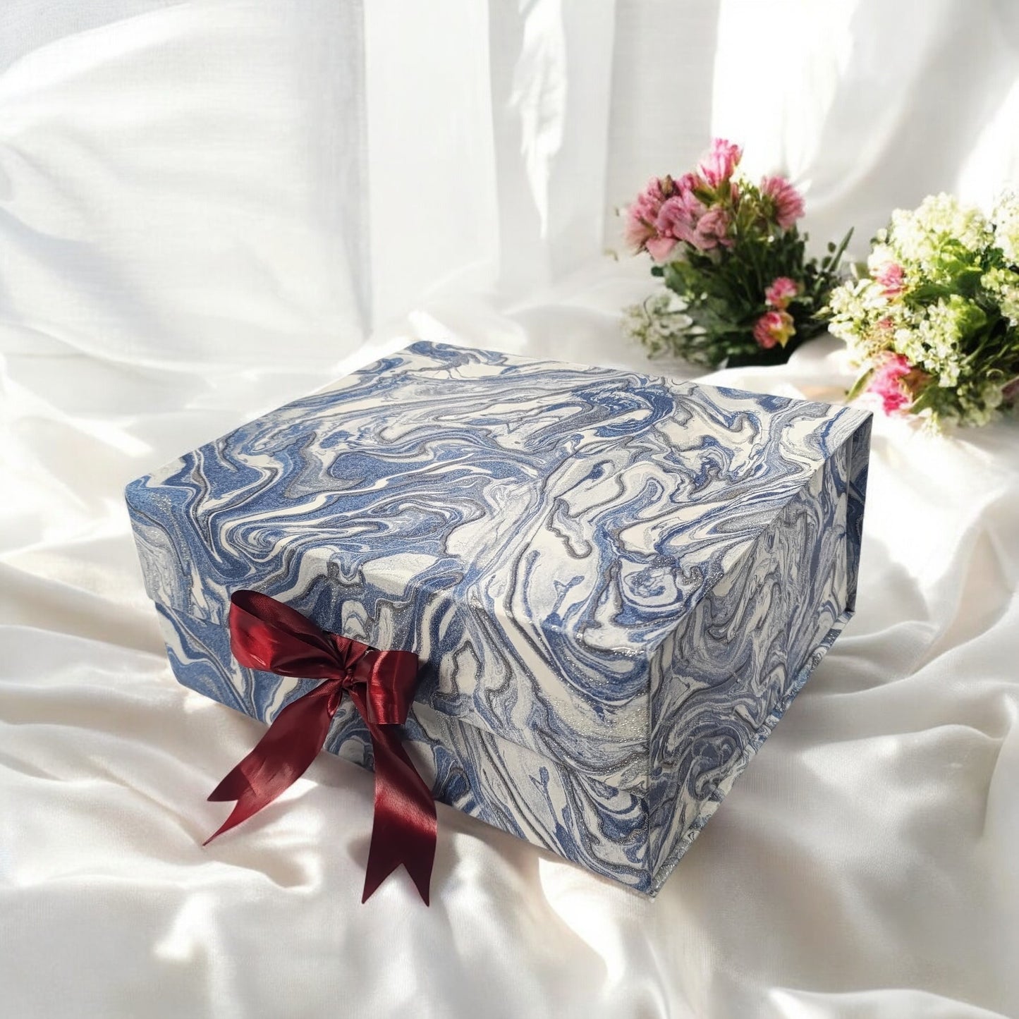 Gift Box |Rigid foldabel box | Gift Hamper Boxes For Packaging, Satin Ribbon Hamper Boxes | Gift Cardboard Box Empty Gift Hamper Box Reusable Gift Boxes | Foldabel Box | SIZE 10x8x4 inches / 7003