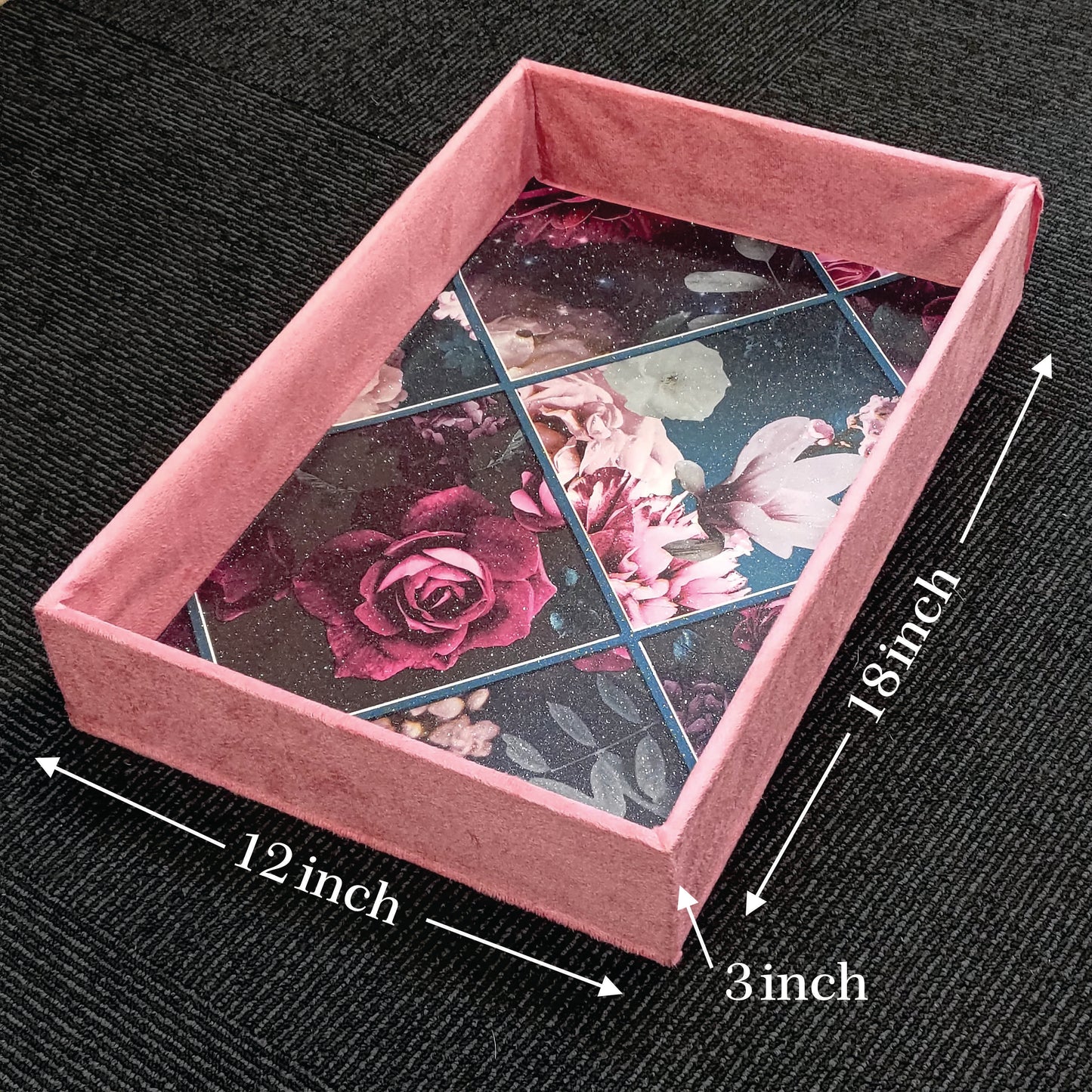 Beautiful MDF Velvet Multipurpose Gifting Tray / DARK PINK / PACK OF 1 / 01