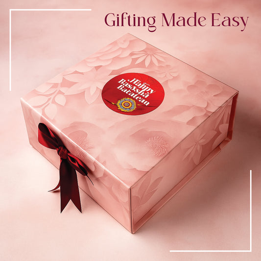 Rakhi Gift Box |Rigid  foldabel box | Gift Hamper Boxes For Packaging, Satin Ribbon Hamper Boxes | Gift Cardboard Box Empty Gift Hamper Box Reusable Gift Boxes | Foldabel Box | 8x8x3.5 inches / 1025