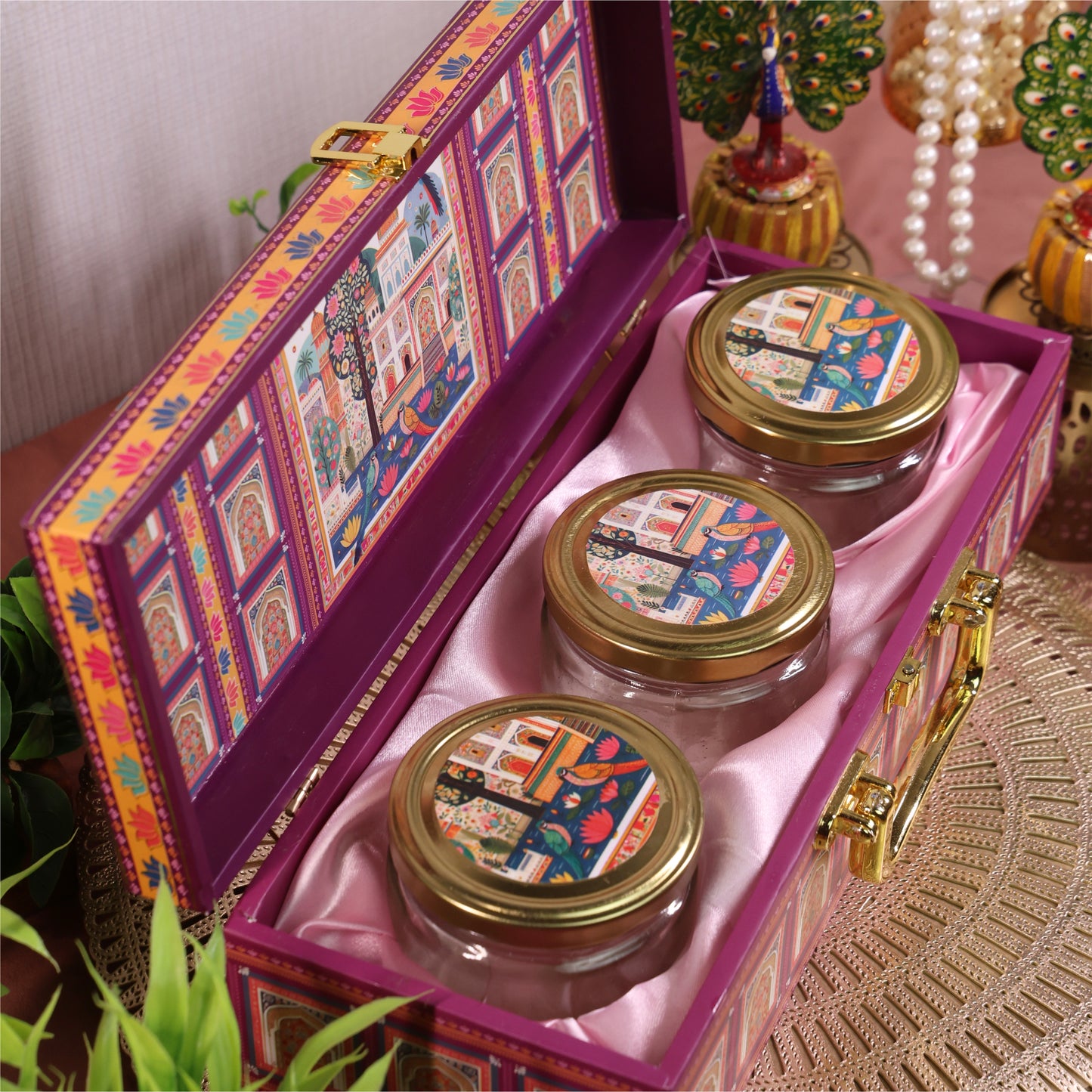 Mdf Premium Luxuries box With 3 salsa jars (13x5x3.5 Inches) A3