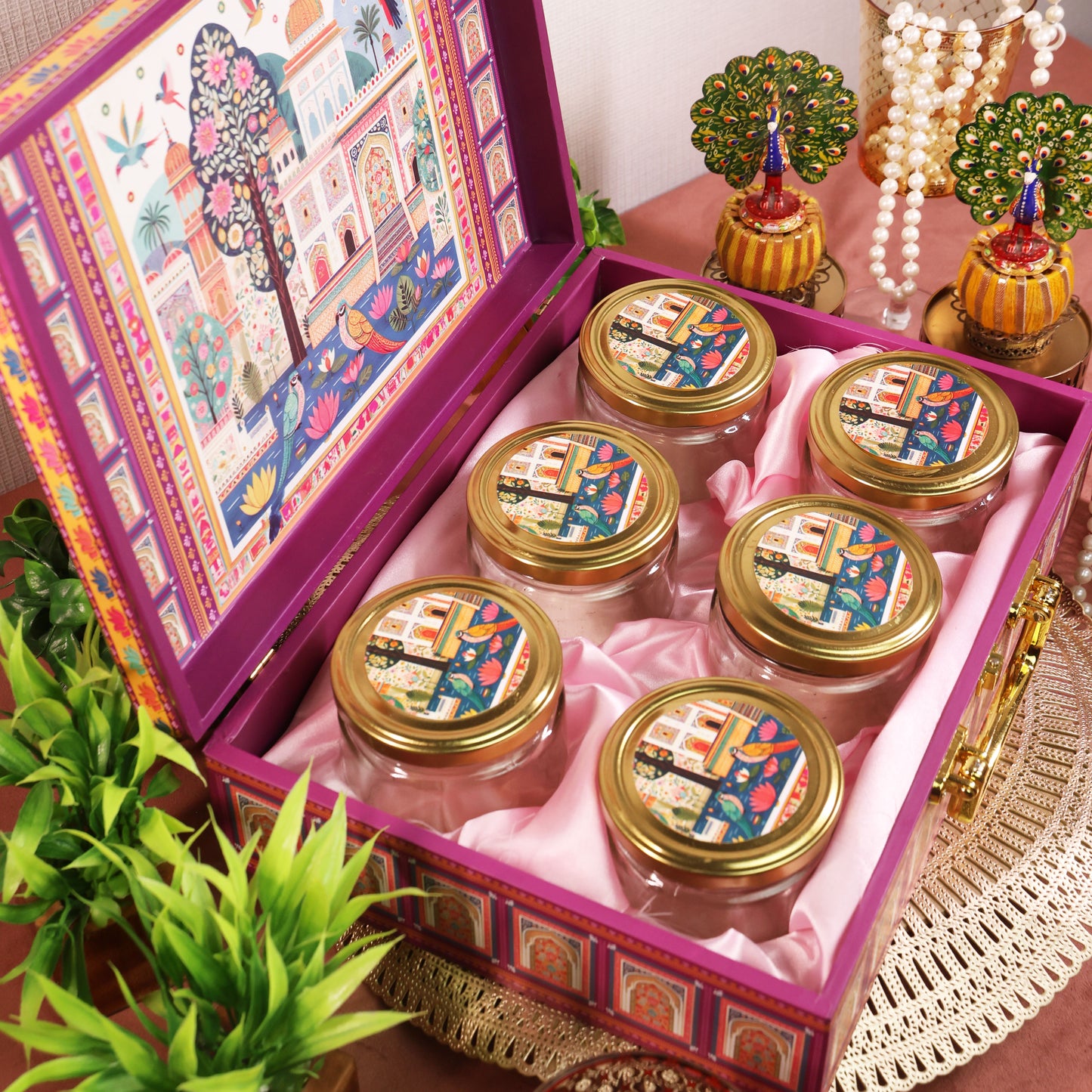 Mdf Premium Luxuries box With 6 salsa jars (9.5x13x3.5 Inches) 6JAR10022 (D6)