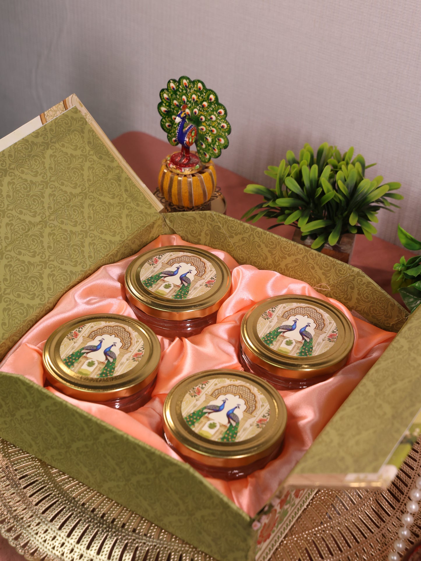 Premium Luxuries Rigid Box Doubel Door  With 4 salsa jars (9.5x9.5x3.5 Inches) 4JARDD002