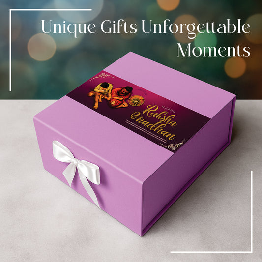 Rakhi Gift Box |Rigid  foldabel box | Gift Hamper Boxes For Packaging, Satin Ribbon Hamper Boxes | Gift Cardboard Box Empty Gift Hamper Box Reusable Gift Boxes | Foldabel Box | 8x8x3.5 inches / 1023