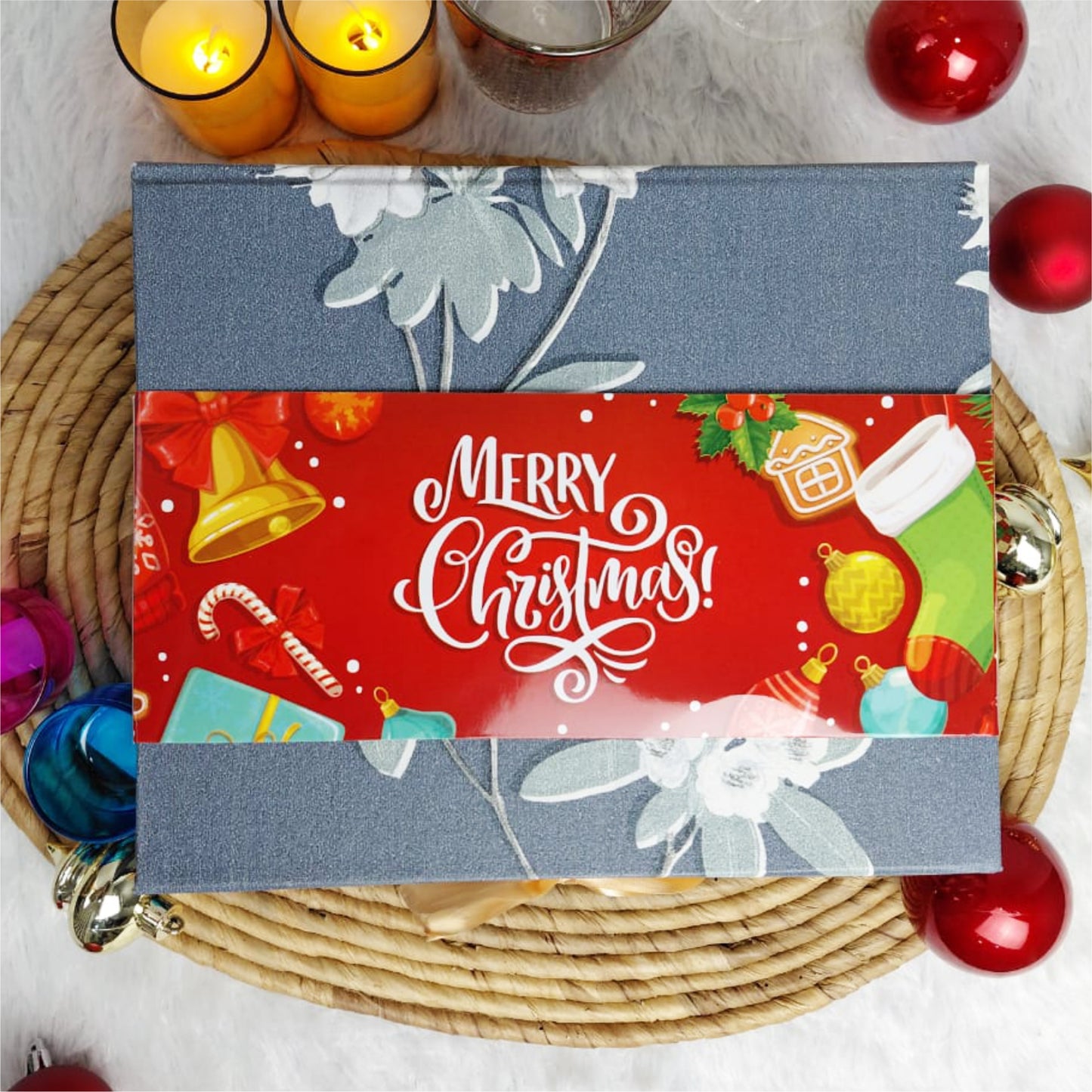 Christmas Gift Box |Rigid foldabel box | Gift Hamper Boxes For Packaging, Satin Ribbon Hamper Boxes | Gift Cardboard Box Empty Gift Hamper Box Reusable Gift Boxes | Foldabel Box | SIZE 10x8x4 inches | 7025Christmas