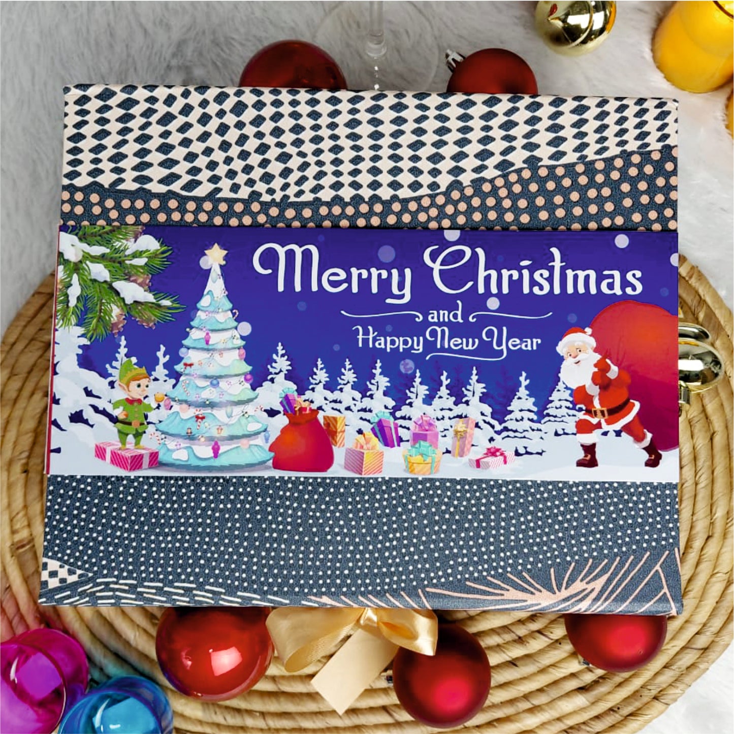 Christmas Gift Box |Rigid foldabel box | Gift Hamper Boxes For Packaging, Satin Ribbon Hamper Boxes | Gift Cardboard Box Empty Gift Hamper Box Reusable Gift Boxes | Foldabel Box | SIZE 10x8x4 inches |  7024Christmas