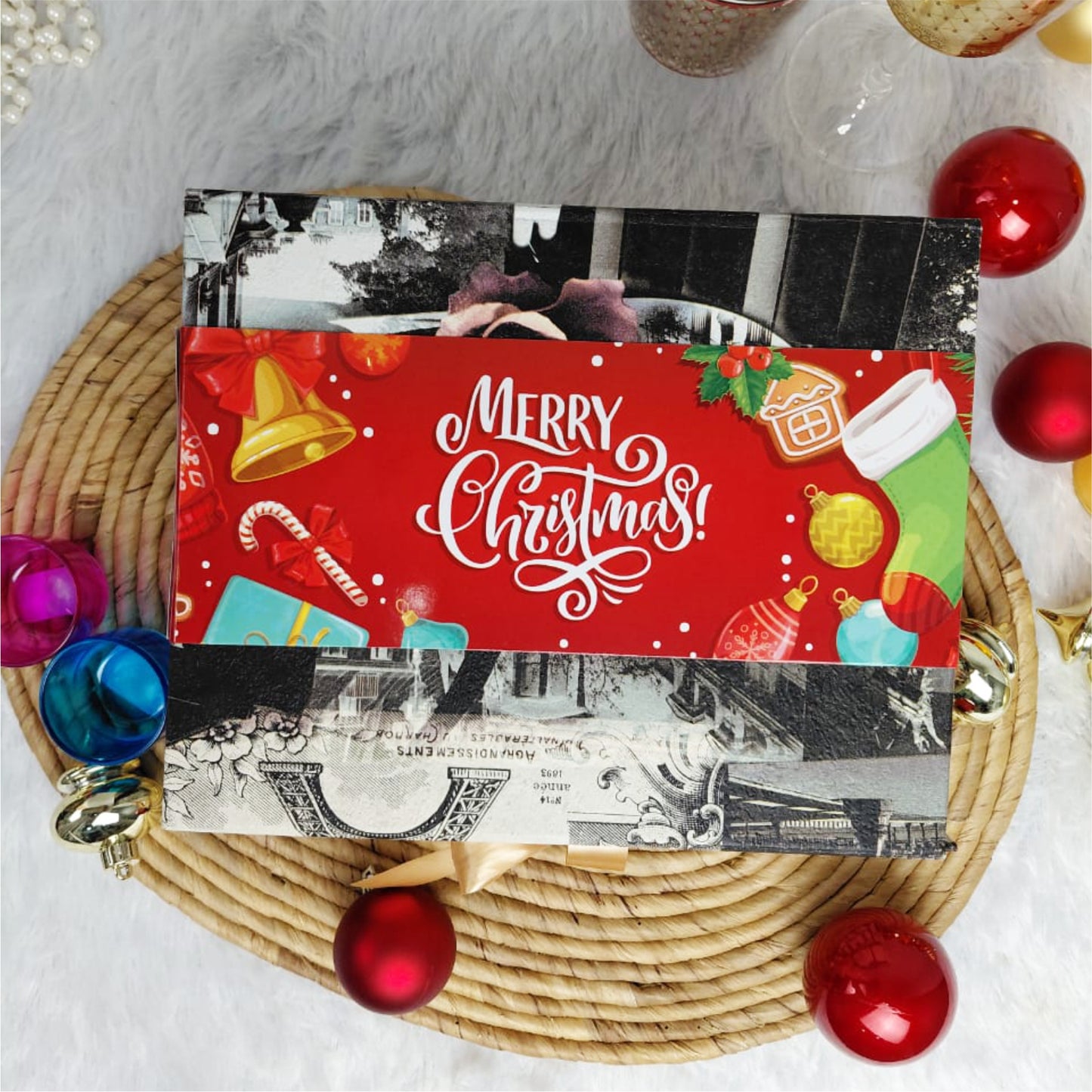 Christmas Gift Box |Rigid foldabel box | Gift Hamper Boxes For Packaging, Satin Ribbon Hamper Boxes | Gift Cardboard Box Empty Gift Hamper Box Reusable Gift Boxes | Foldabel Box | SIZE 10x8x4 inches | 7022Christmas