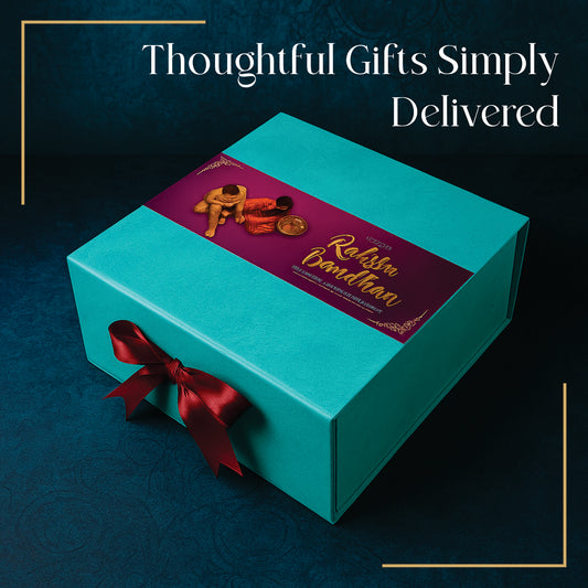 Rakhi Gift Box |Rigid  foldabel box | Gift Hamper Boxes For Packaging, Satin Ribbon Hamper Boxes | Gift Cardboard Box Empty Gift Hamper Box Reusable Gift Boxes | Foldabel Box | 8x8x3.5 inches / 1024