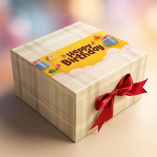 Birthday Gift Box |Rigid  foldabel box | Gift Hamper Boxes For Packaging, Satin Ribbon Hamper Boxes | Gift Cardboard Box Empty Gift Hamper Box Reusable Gift Boxes | Foldabel Box | 8x8x3.5 inches / 1032