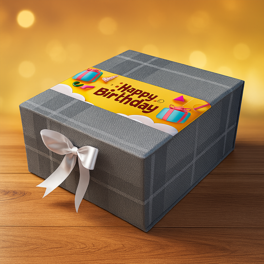 Birthday Gift Box |Rigid  foldabel box | Gift Hamper Boxes For Packaging, Satin Ribbon Hamper Boxes | Gift Cardboard Box Empty Gift Hamper Box Reusable Gift Boxes | Foldabel Box | 8x8x3.5 inches / 1031