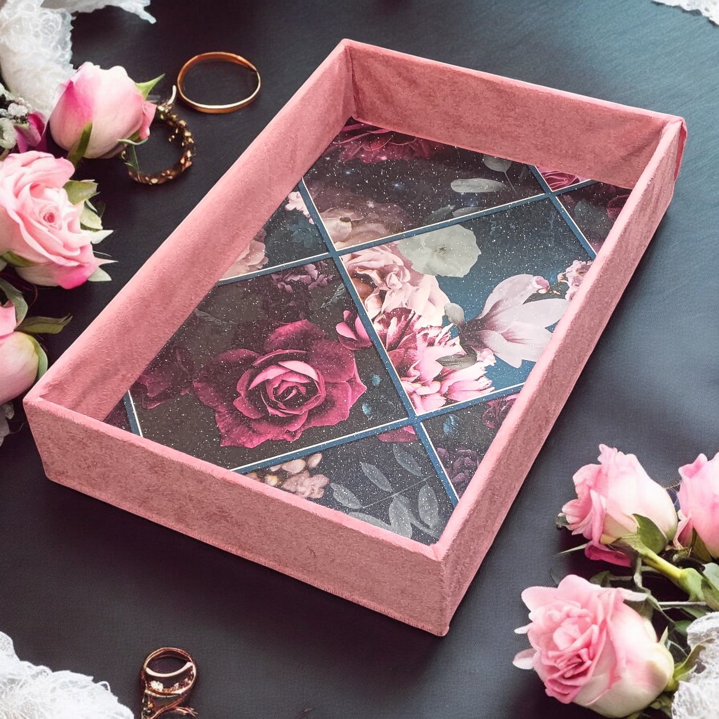 Beautiful MDF Velvet Multipurpose Gifting Tray / DARK PINK