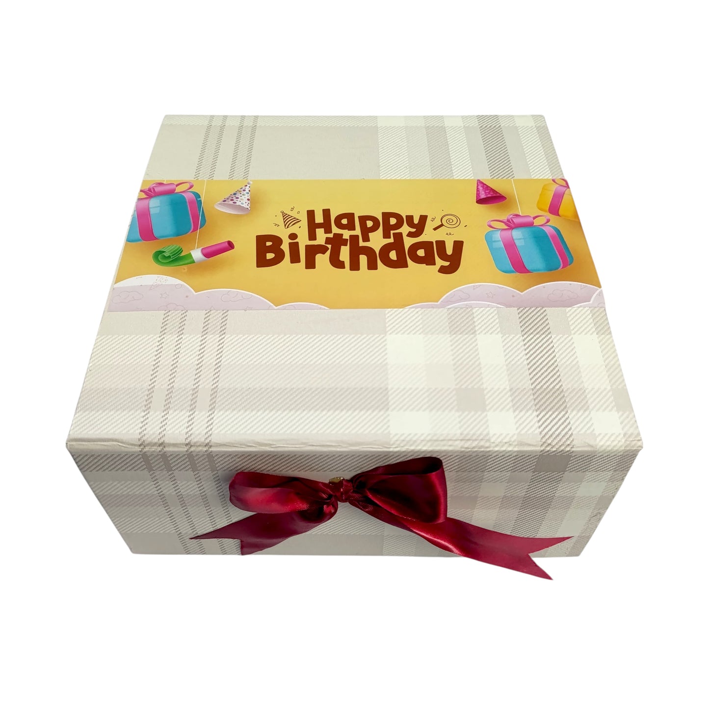 Birthday Gift Box |Rigid  foldabel box | Gift Hamper Boxes For Packaging, Satin Ribbon Hamper Boxes | Gift Cardboard Box Empty Gift Hamper Box Reusable Gift Boxes | Foldabel Box | 8x8x3.5 inches / 1032