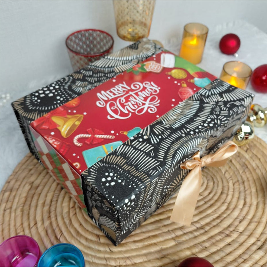 Christmas Gift Box |Rigid foldabel box | Gift Hamper Boxes For Packaging, Satin Ribbon Hamper Boxes | Gift Cardboard Box Empty Gift Hamper Box Reusable Gift Boxes | Foldabel Box | SIZE 10x8x4 inches | 7026Christmas