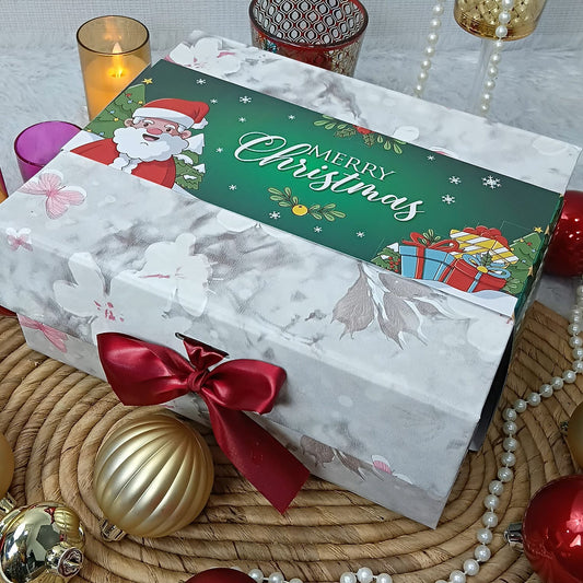 Christmas Gift Box |Rigid foldabel box | Gift Hamper Boxes For Packaging, Satin Ribbon Hamper Boxes | Gift Cardboard Box Empty Gift Hamper Box Reusable Gift Boxes | Foldabel Box | SIZE 10x8x4 inches | 7027Christmas