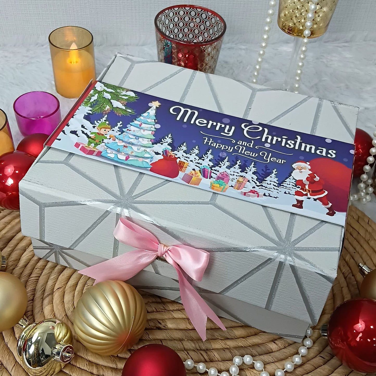 Christmas Gift Box |Rigid foldabel box | Gift Hamper Boxes For Packaging, Satin Ribbon Hamper Boxes | Gift Cardboard Box Empty Gift Hamper Box Reusable Gift Boxes | Foldabel Box | SIZE 10x8x4 inches | 7028Christmas