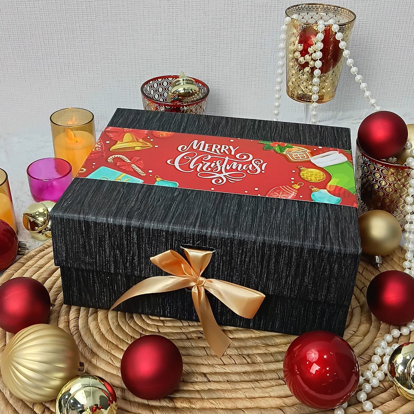 Christmas Gift Box |Rigid foldabel box | Gift Hamper Boxes For Packaging, Satin Ribbon Hamper Boxes | Gift Cardboard Box Empty Gift Hamper Box Reusable Gift Boxes | Foldabel Box | SIZE 10x8x4 inches | 7029Christmas