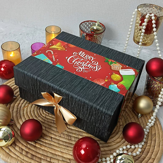 Christmas Gift Box |Rigid foldabel box | Gift Hamper Boxes For Packaging, Satin Ribbon Hamper Boxes | Gift Cardboard Box Empty Gift Hamper Box Reusable Gift Boxes | Foldabel Box | SIZE 10x8x4 inches | 7029Christmas